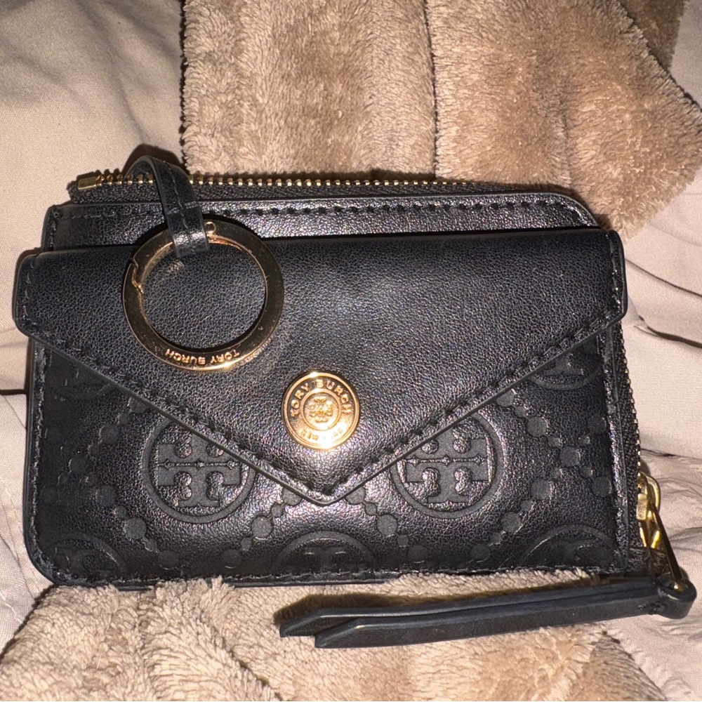 Tory Burch Black Leather key Ring wallets with Gold Accents
